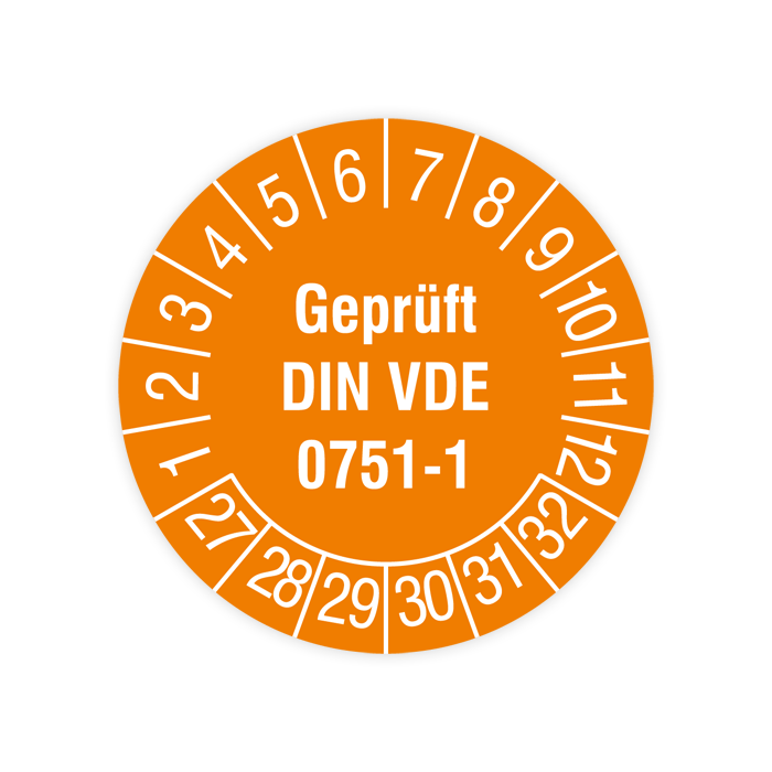 Prüfplakette, Geprüft DIN VDE 0751-1, 2027, verschiedene Ausführungen
