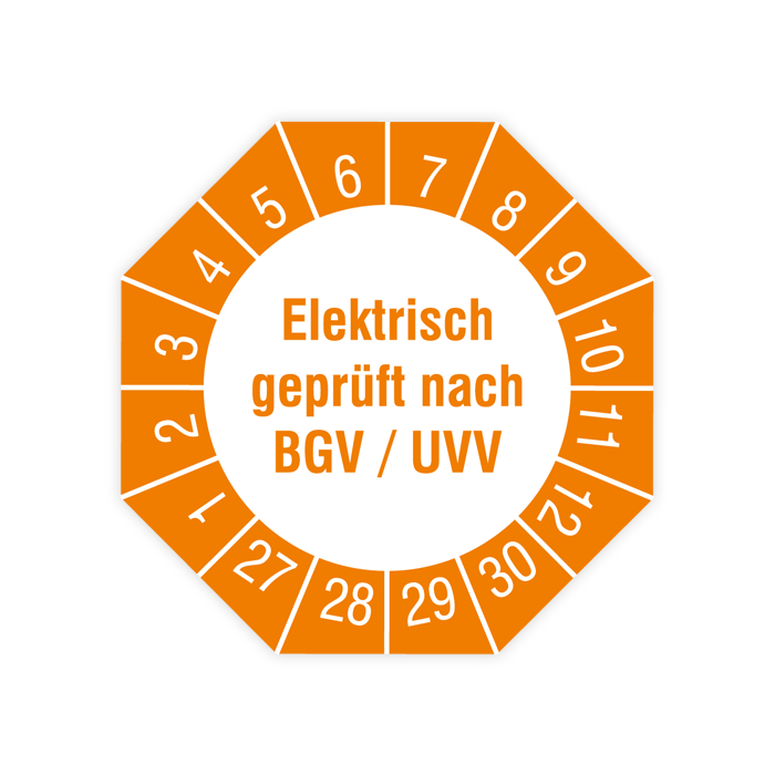 Prüfplakette, Elektrisch geprüft nach BGV / UVV, 2027, verschiedene Ausführungen