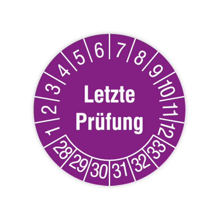 Prüfplakette, Letzte Prüfung, 2028 - 2033, verschiedene Ausführungen