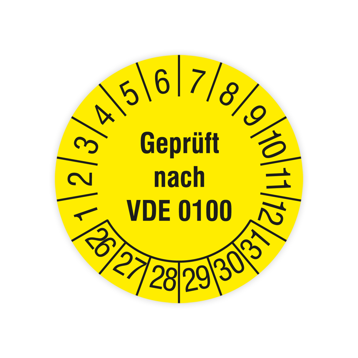 Prüfplakette, Geprüft nach VDE 0100, 2026, verschiedene Ausführungen