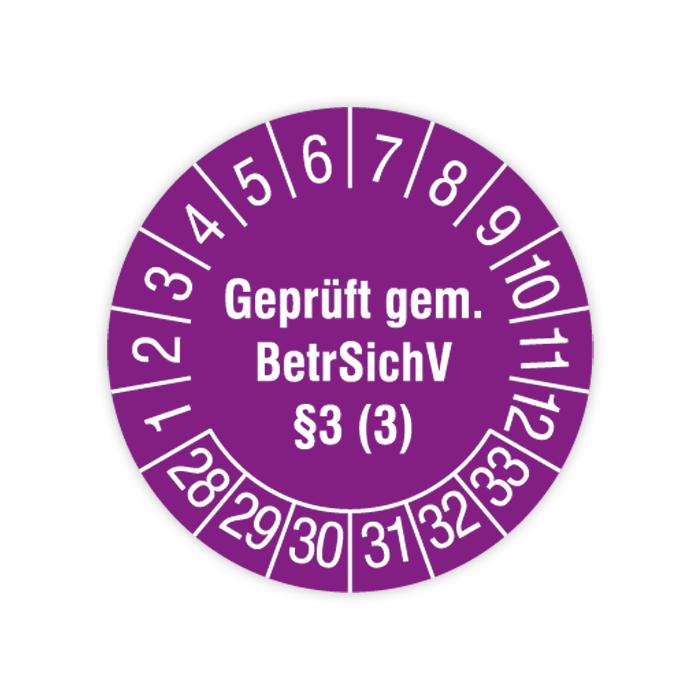 Prüfplakette für Leitern und Tritte, Geprüft gem. BetrSichV §3 (3), 2028, verschiedene Ausführungen