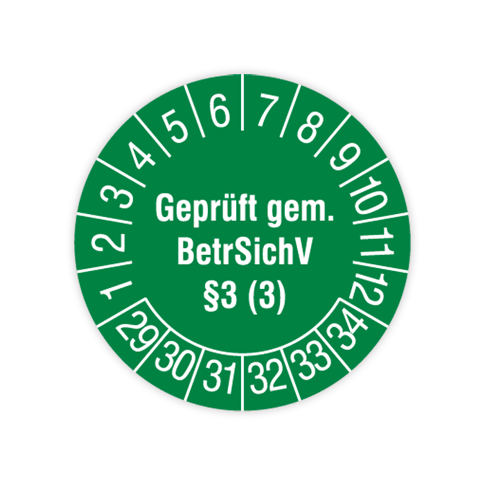 Prüfplakette für Leitern und Tritte, Geprüft gem. BetrSichV §3 (3), 2029, verschiedene Ausführungen