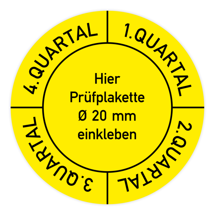Qualitätsetikett Quartal 1 bis Quartal 4, gelb, Standardfolie, Ø 30 mm, 108 Stk./Heft