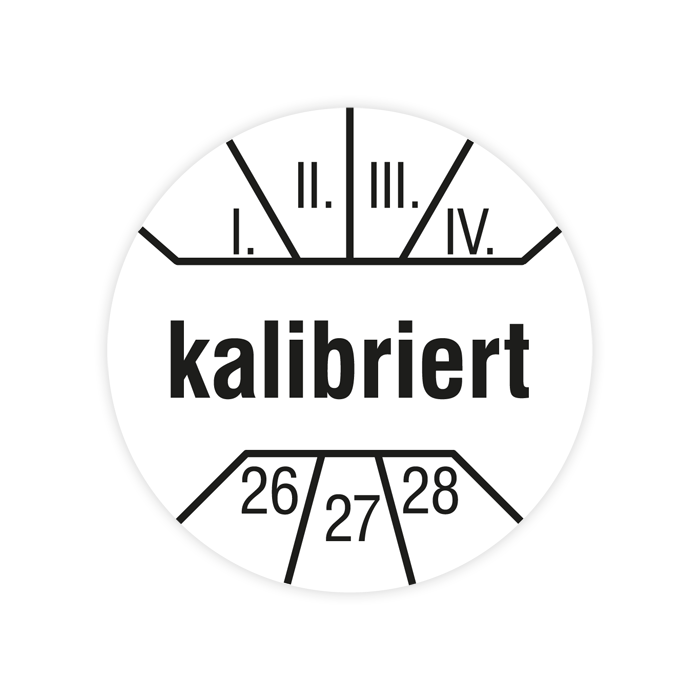 Prüfplakette, kalibriert, Jahr 2026, verschiedene Ausführungen