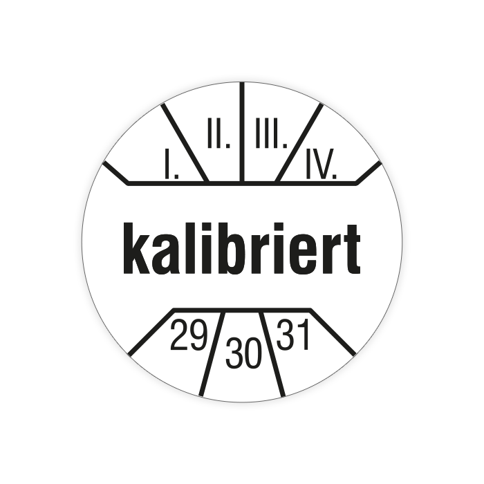 Prüfplakette, kalibriert, 2029 - 2031, Ø 10 mm, in verschiedenen Ausführungen