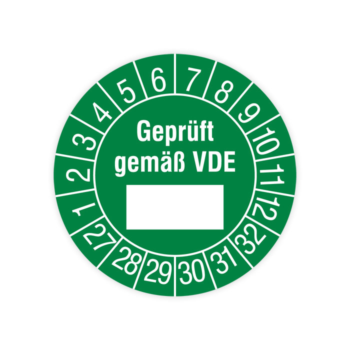 Prüfplakette, Geprüft gemäß VDE, 2027, verschiedene Ausführungen