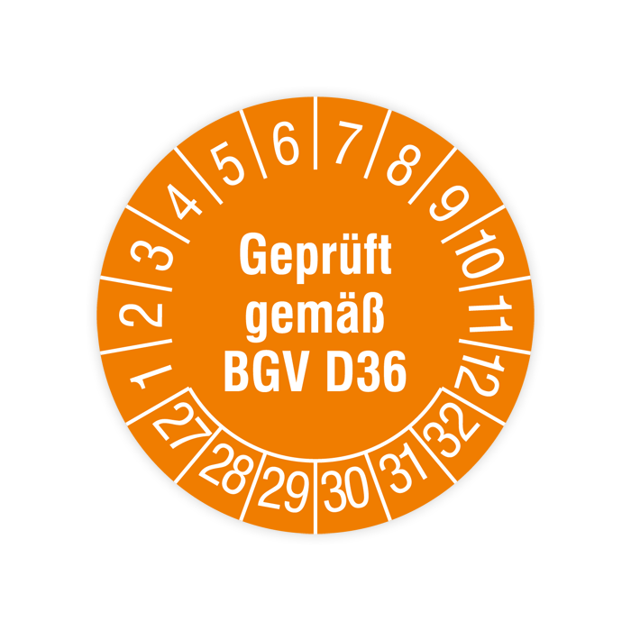 Prüfplakette, Geprüft gemäß BGV D36, 2027, verschiedene Ausführungen