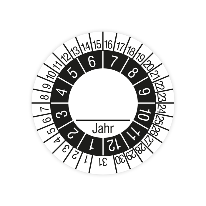 Prüfplakette, Tag - Monat - Jahr variabel, verschiedene Ausführungen