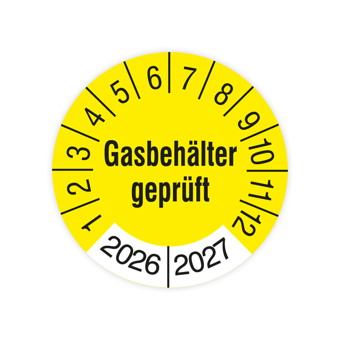 Prüfplakette, Gasbehälter geprüft, 2026, verschiedene Ausführungen