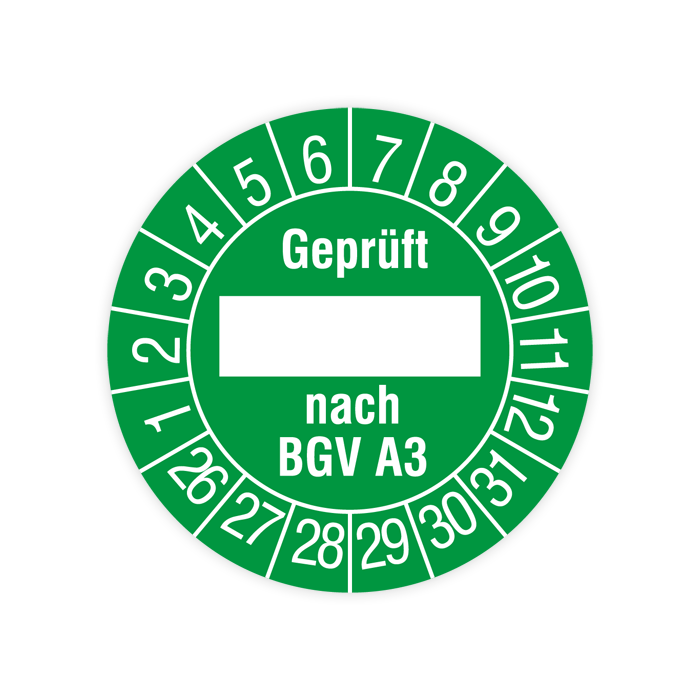 Prüfplakette, Geprüft nach BGV A3, 2026, verschiedene Ausführungen