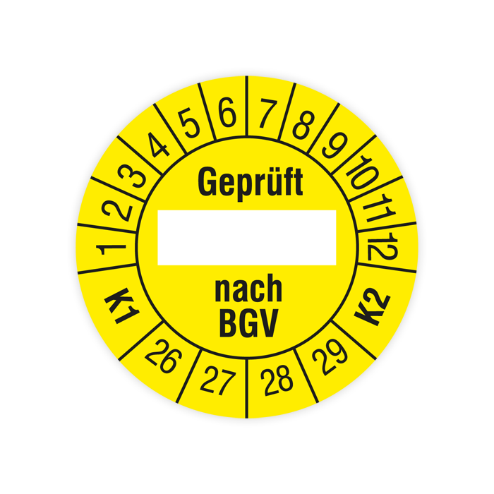 Prüfplakette, Geprüft... nach BGV, K1/K2, 2026, verschiedene Ausführungen