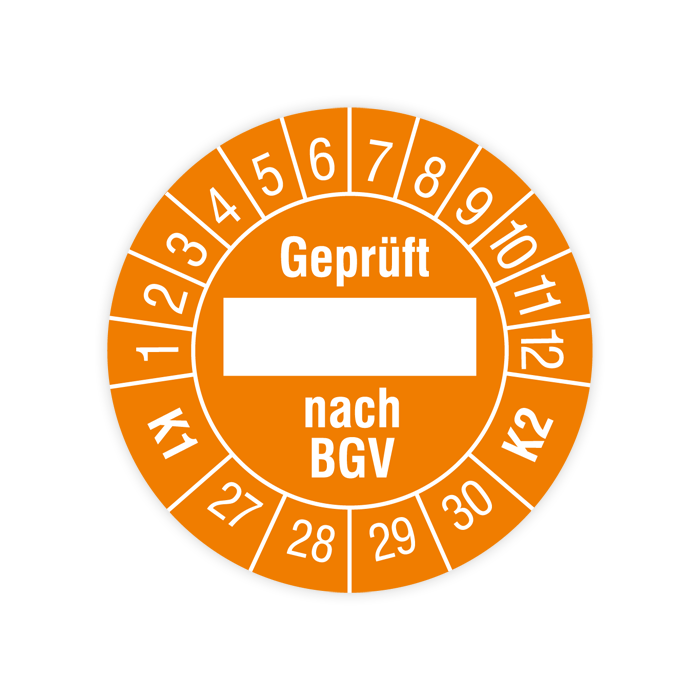 Prüfplakette, Geprüft... nach BGV, K1/K2, 2027, verschiedene Ausführungen