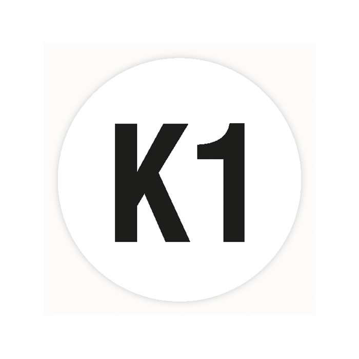 Prüfplakette "K1" für ortsveränderliche Betriebsmittel, in verschiedenen Ausführungen