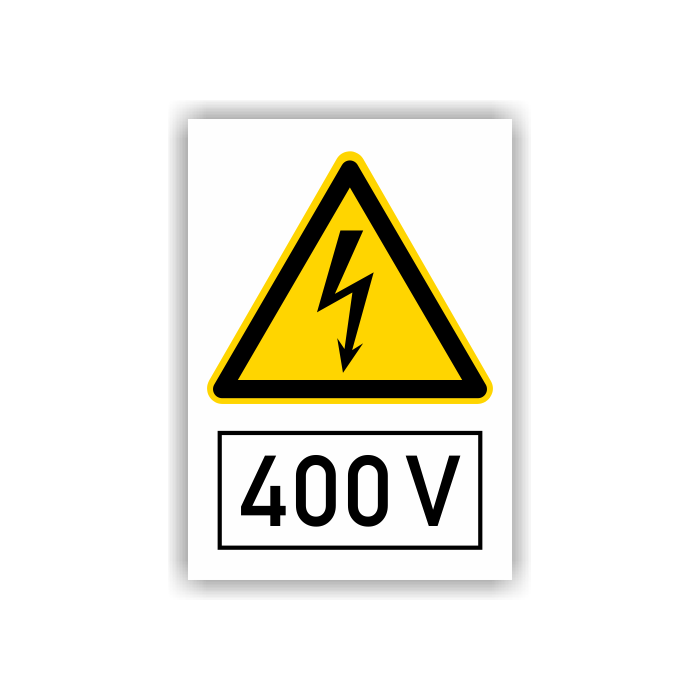 Warnschild, Spannungskennzeichen 400 V, ISO 7010, Aufkleber, Folie, 210 x 297 mm
