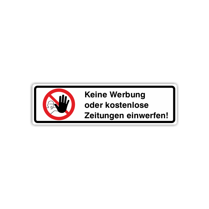 Hinweisschild, Keine Werbung, Zeitungen einwerfen, Aufkleber, Folie, 100 x 28 mm, weiß