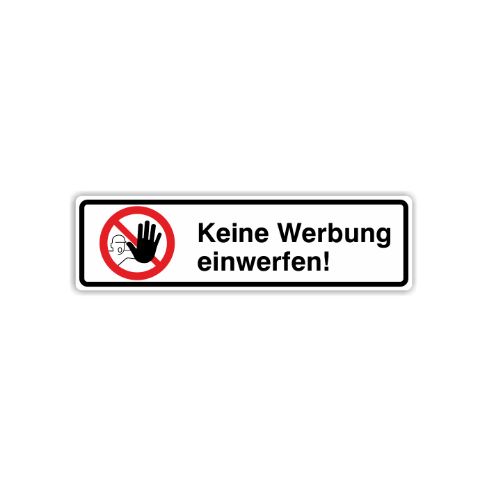 Hinweisschild, Keine Werbung einwerfen, Aufkleber, Folie, 100 x 28 mm, weiß