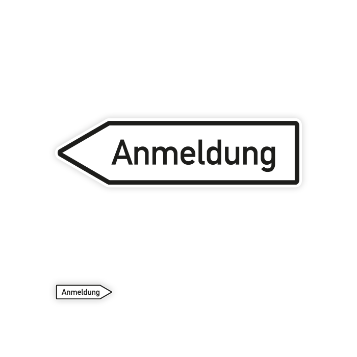 Pfeilwegweiser, Anmeldung, Aluminium 2 mm, 1400 x 350 mm, RA1