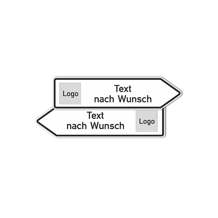Pfeilwegweiser doppelseitig, Logo und Wunschtext, Alu 2 mm