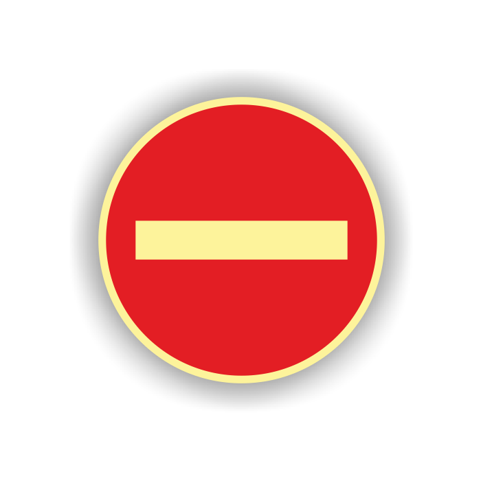Hinweisschild m. Piktogramm, Durchgang verboten, Aufkleber, Folie, d = 100 mm, rot, nachleuchtend