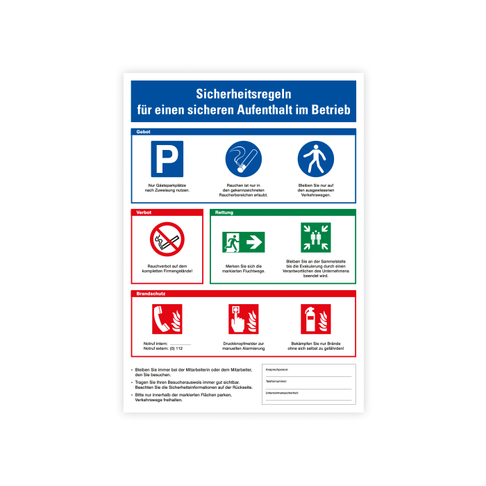 Sicherheitsaushang, Sicherheitsregeln für einen sich. Aufenthalt im Betrieb, Kunstst., 297x420 mm