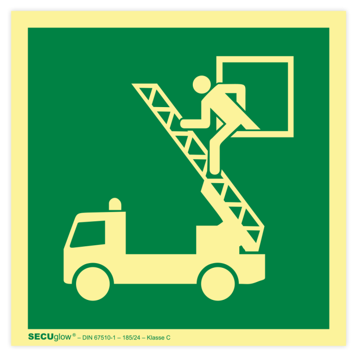 Rettungszeichen, Rettungsausstieg, ISO 7010, langnachleuchtend, SECUglow