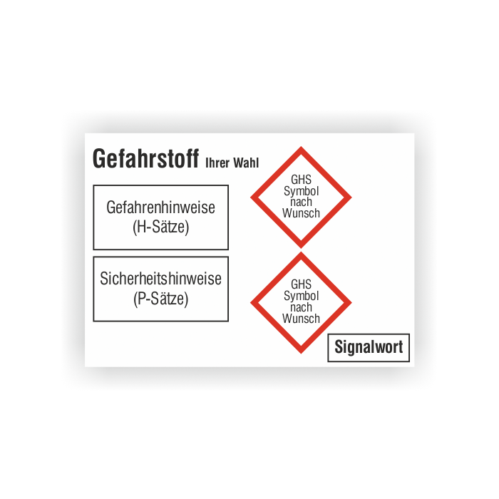 Gefahrstoffetikett individuell, gemäß CLP/GHS, Folie, mit 2 Piktogrammen, verschiedene Formate