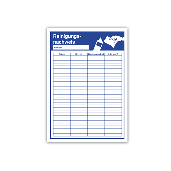 Reinigungsnachweis, doppelseitig, Karton, 210 x 297 mm