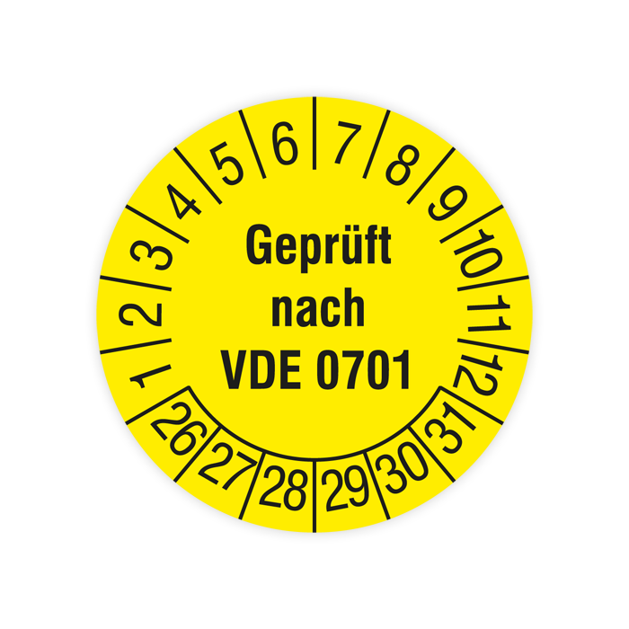 Prüfplakette, Geprüft nach VDE 0701, 2026, verschiedene Ausführungen