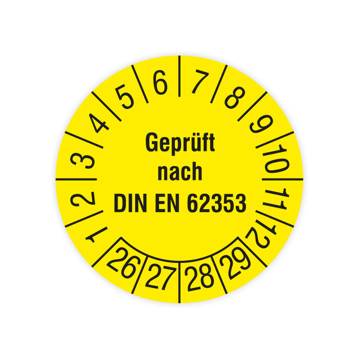 Prüfplakette, Geprüft nach DIN EN 62353, 2026, verschiedene Ausführungen