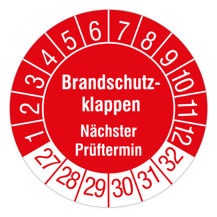Prüfplakette, Brandschutzklappen, nächster Prüftermin, 2027 - 2032