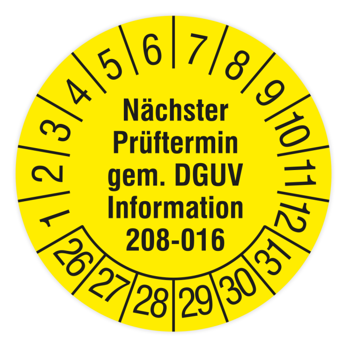 Prüfplakette, Nächster Prüftermin gem. DGUV Info 208-016, 2026