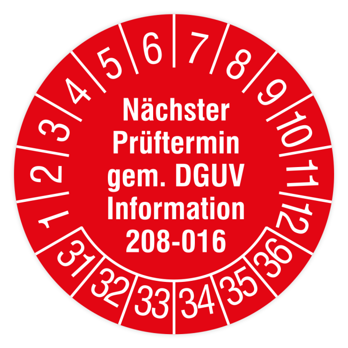 Prüfplakette, Nächster Prüftermin gem. DGUV Info 208-016, 2031