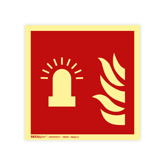 Brandschutzzeichen, Feueralarm-Blinklicht, ISO 7010, SECUglow 185, Aufkleber, Folie, 150 x 150 mm