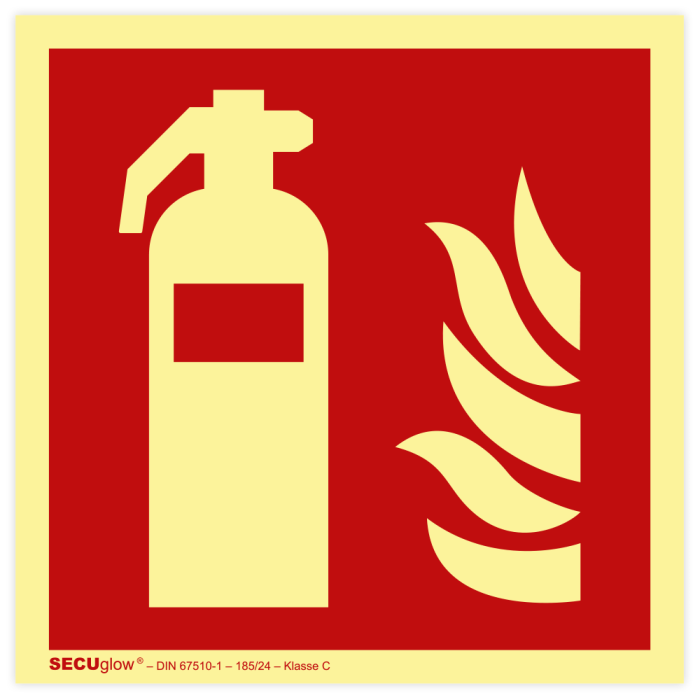 Brandschutzzeichen, Feuerlöscher, ISO 7010, langnachleuchtend SECUglow 185