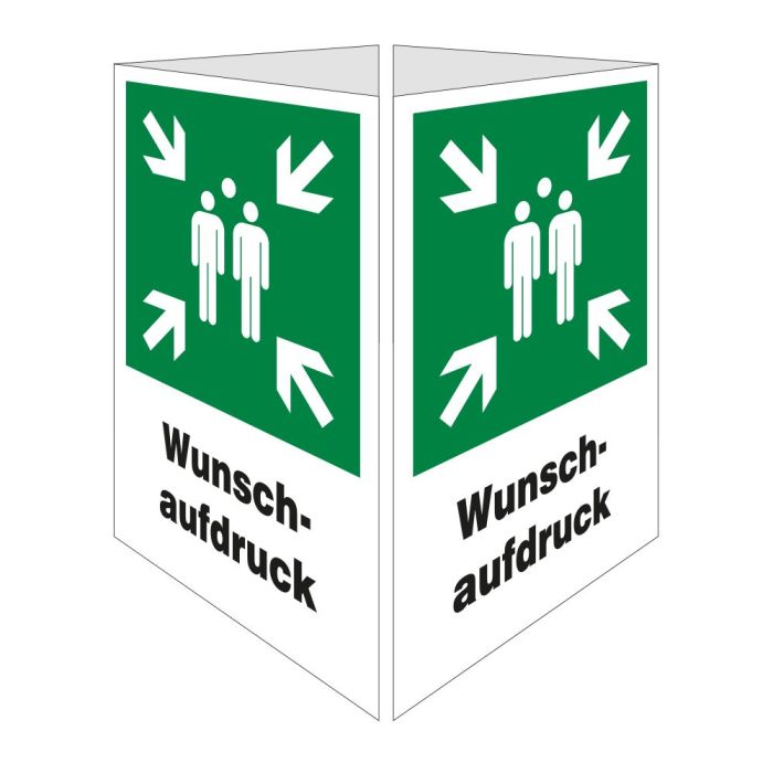 Sammelstelle-Schild, Würfel, 4-seitig, Wunschtext Aluminium, 400 x 600 x 400 mm, mit Bandschelle