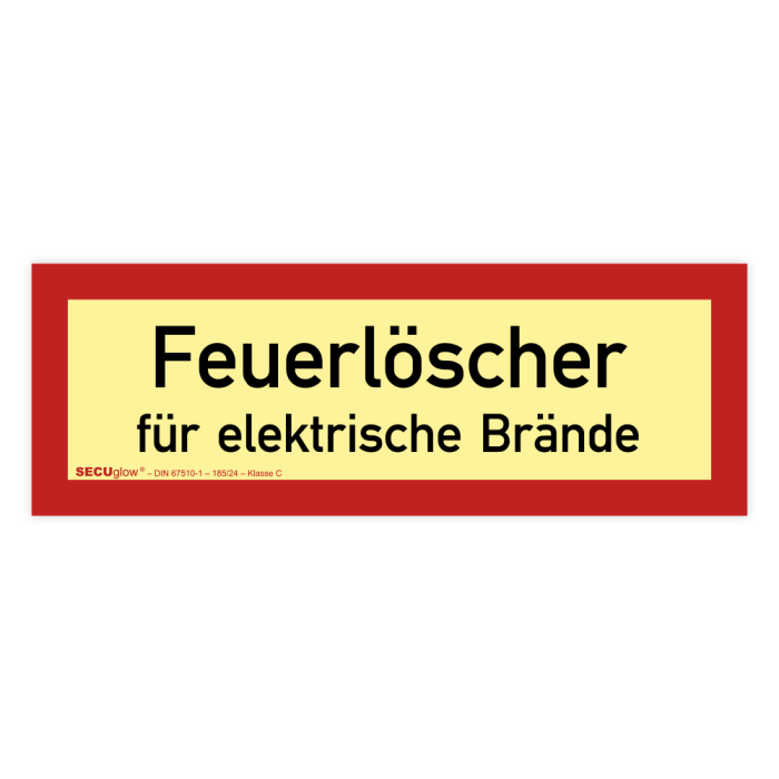 Feuerwehrzeichen, Feuerlöscher für elektrische Brände, SECUglow 185