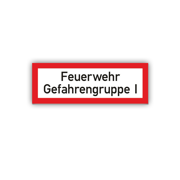 Feuerwehrzeichen, Feuerwehr - Gefahrengruppe I, DIN 4066, Aluminium, 297 x 105 mm