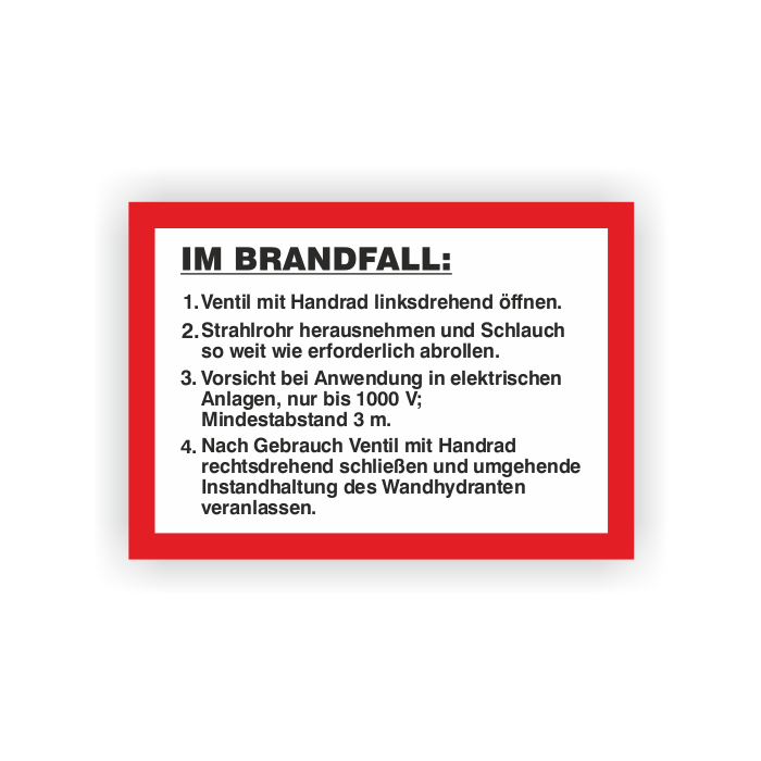 Feuerwehrzeichen, Anweisung für Wandhydrant mit formstabilen Schlauch, verschied. Ausführungen