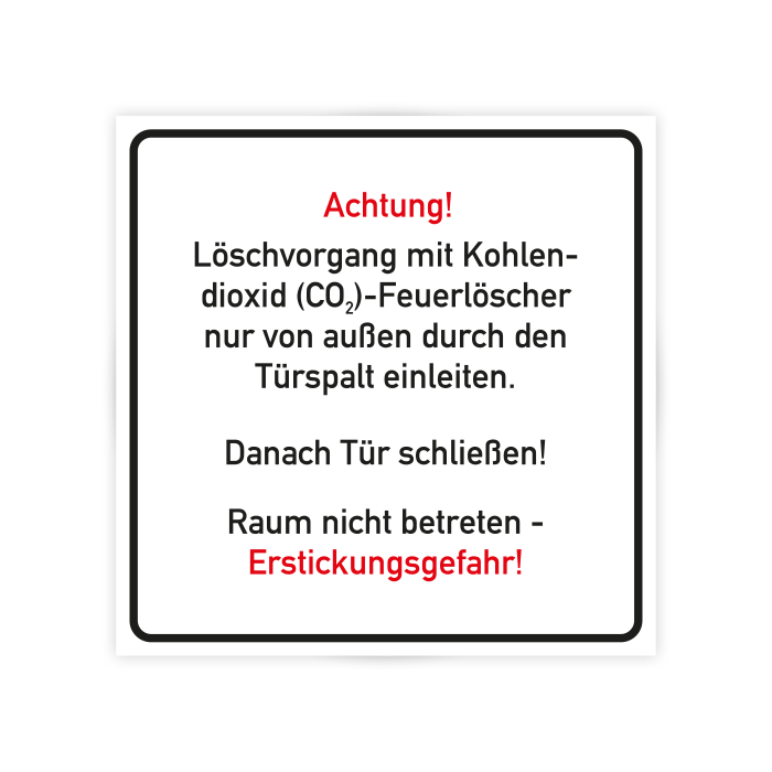 Brandschutzzeichen, Löschvorgang mit CO2-Löscher d. Türspalt einl., Aufkleber, Folie 200 x 200 mm