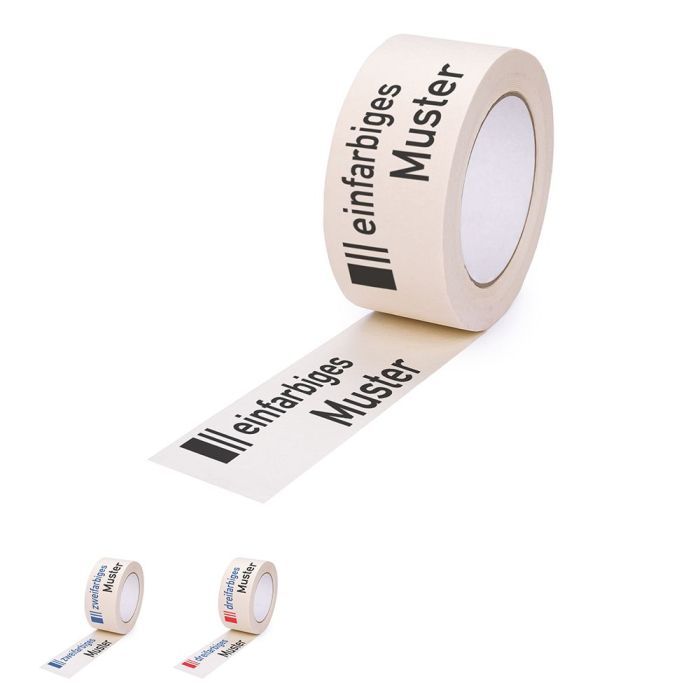 Papierklebeband, weiß, individuell bedruckt, bis zu 3 Farben möglich, 50 mm x 50 m