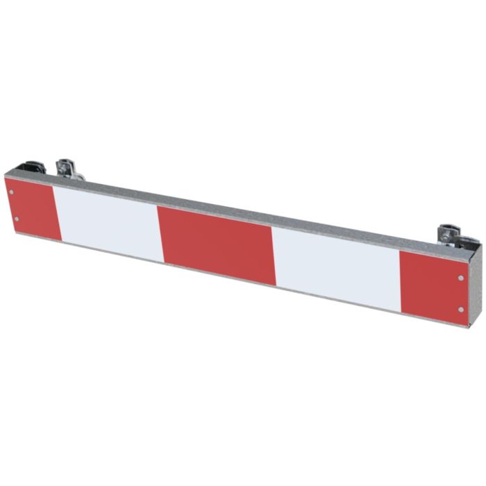 Warnschild mit Rohrschellen, rot/weiß geblockt
