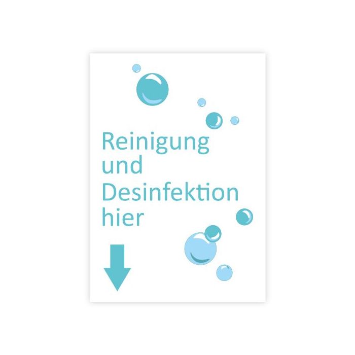 Hinweisschild, Reinigung und Desinfektion hier, praxisbewährt, versch. Materialien und Formate