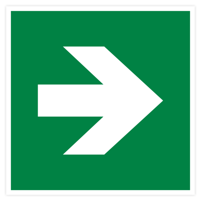 Rettungszeichen, Richtungsangabe, ISO 7010, Aufkleber, Folie, 200 x 200 mm