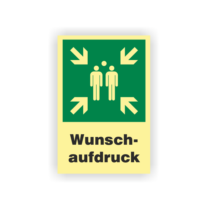 Kombischild mit Wunschtext, Sammelstelle, ISO 7010 langnachl., Aluminium, 2 mm dick,  400 x 600 mm