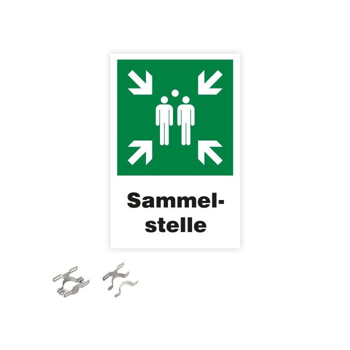 Kombischild, Sammelstelle, einzeln oder Set für Pfostenmontage, ISO 7010, 400 x 600 mm