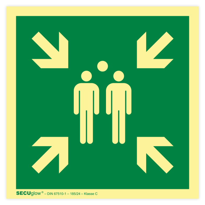 Rettungszeichen, Sammelstelle, ISO 7010, langnachleuchtend, SECUglow