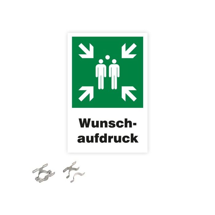 Kombischild, Sammelstelle, mit Wunschtext, einzeln od. Set für Pfostenmontage, ISO 7010, 400 x 600 mm