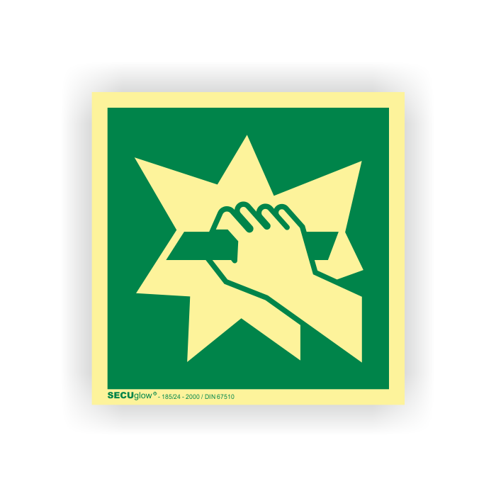 Rettungszeichen, Notausgangsvorrichtung, ISO 7010, SECUglow 185, Aufkleber, Folie, 100 x 100 mm