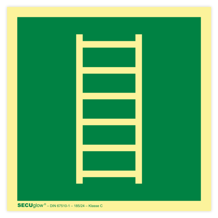 Rettungszeichen, Fluchtleiter, ISO 7010, SECUglow 185, Kunststoff, 200 x 200 mm