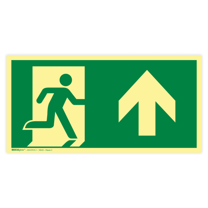 Rettungszeichen, Rettungsweg geradeaus, ISO 7010, langnachleuchtend, SECUglow